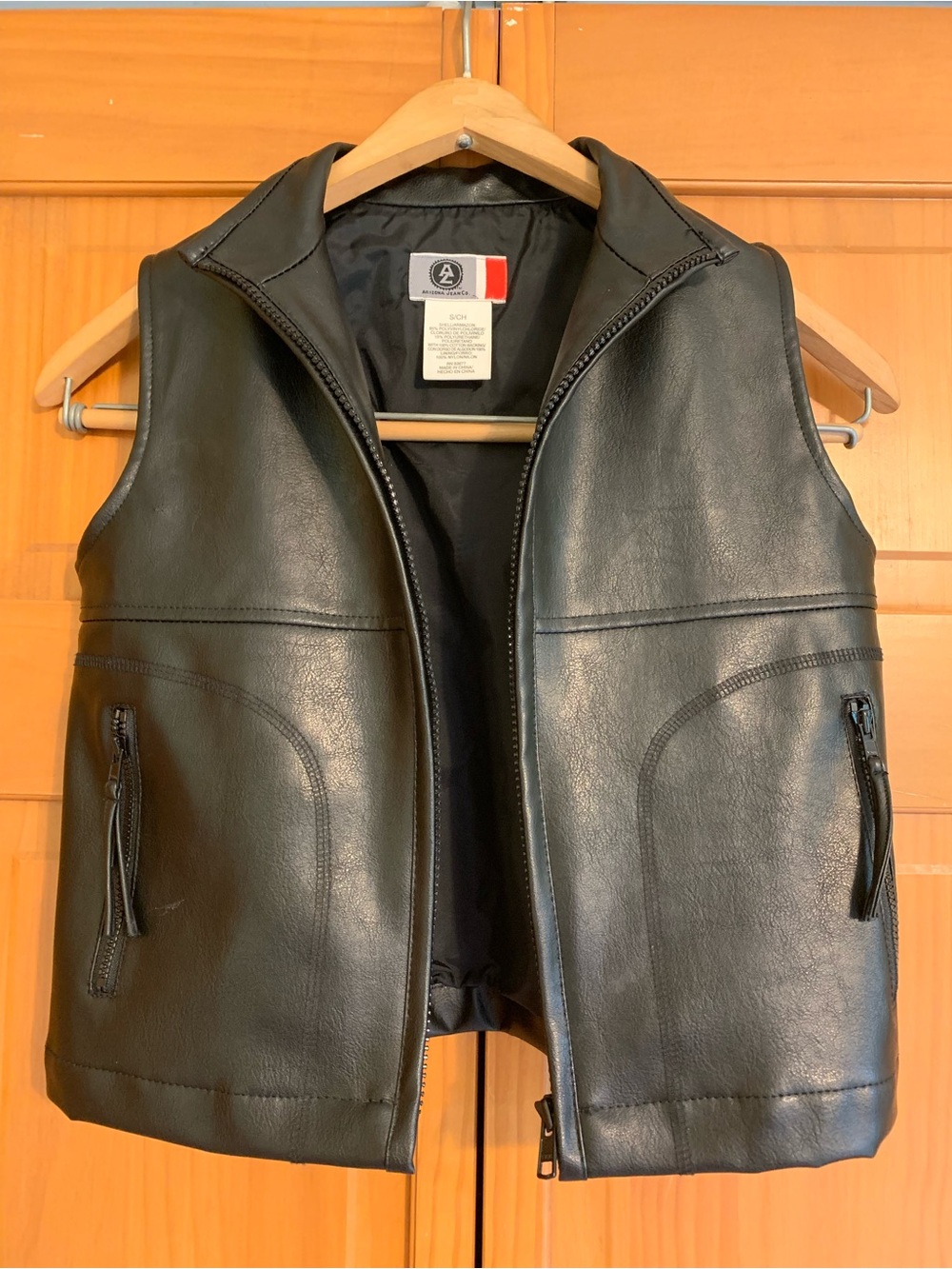 Kids Black Faux Leather Vest with Zipper Pockets - Vintage